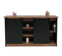 Buffet HWC-K75, buffet haut étagère armoire portes coulissantes 7 compartiments aspect bois industriel métal 84x150x40cm brun-noir