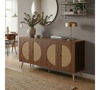 Buffet HWC-P49, armoire commode avec portes, buffet, compartiments de rangement, façade en polyrotin, MDF mélaminé, 80 x 160 x 40 cm marron