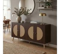 Buffet HWC-P49, armoire commode avec portes, buffet, compartiments de rangement, polyrotin MDF mélaminé 80x160x40cm aspect noyer Marron
