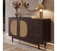 Buffet HWC-P52, armoire, commode, buffet haut, tiroirs, compartiments de rangement, polyrotin, MDF mélaminé, 80 x 120 x 40 cm aspect noyer Marron