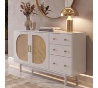 Buffet HWC-P52, armoire, commode, buffet haut, tiroirs, compartiments de rangement, polyrotin, MDF mélaminé, 80 x 120 x 40 cm blanc