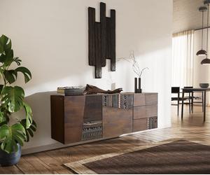 Buffet Imara 175 cm manguier brun 2 portes 3 tiroirs suspendu