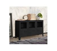 Buffet Industriel Armoire Latérale Meuble de Rangement Armoire de Rangement Salle de Séjour Maison Intérieur Noir 105x35x62 cm Métal et Verre