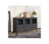 Buffet Industriel Armoire Latérale Meuble de Rangement Armoire de Rangement Salle de Séjour Maison Intérieur Anthracite 105x35x62 cm Métal et Verre
