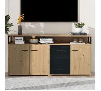 Buffet industriel - AUTREMENT - 3 portes - 3 tiroirs - Noir et bois - Style moderne