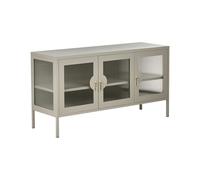 Buffet Industriel en Métal à 3 Portes en Verre Cannelé Étagères Beige Clair Gleo