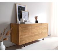 Buffet Kayu 145x40x70 cm acacia naturel 3 portes pied en V
