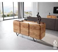 Buffet Kiano 145 cm Acacia Nature 3 Portes Pied en V Noir Séparateur de pièce