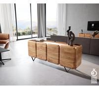Buffet Kiano 175 cm Acacia Nature 4 Portes Pied en V Noir Séparateur de pièce