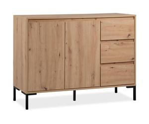 Buffet Korsika 01B - Bois et pieds en métal - Coloris chêne artisan - 2 portes et 3 tiroirs - Style industriel