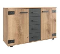 Buffet LAMIA - 4 tiroirs et 2 portes - Décor Chêne et gris anthracite - L130 x H83 x P41 cm
