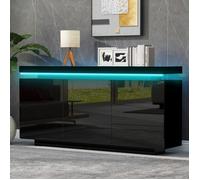 Buffet laqué 140 x 38 x 72,5 cm, meuble d'appoint LED, 2 portes 3 tiroirs, panneaux de particules, noir