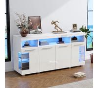 Buffet LED 140*40*70 Cm-meuble D'appoint En Verre Trempé-à 3 Compartiments-blanc