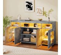 Buffet LED 140*40*70 Cm-meuble D'appoint En Verre Trempé-à 3 Compartiments-gris