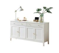 Buffet - LINHOO - 160 x 40 x 82 cm - Blanc - 2 tiroirs - 4 portes - Poignées dorées - Étagères réglables