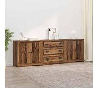 Buffet long chêne noir style contemporain en bois d'ingénierie, 210x35,5x67,5 cm, avec porte, rangement pour pièce de vie