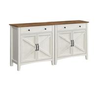Buffet, Lot de 2, avec Tiroir, Portes, Étagère Réglable, Style Campagne, 40 x 80 x 80 cm, Blanc Rustique et Marron Miel