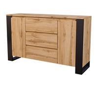 Buffet LOVY 140 cm bois et noir design industriel commode 3 tiroirs et 2 portes