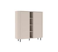 Buffet LYNA - Meuble de rangement 2 portes et niches laqué beige - 150x43x154cm