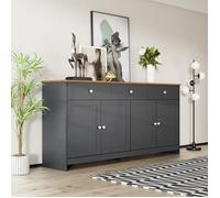 Buffet Maisentiel effet bois gris-noir 160x37x75 cm MDF style campagnard rangement 3 tiroirs 4 portes élégant