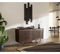 Buffet Manjula 145 cm Manguier marron 4 portes Pied en V métal noir