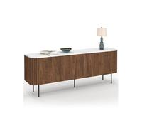 IDMarket – Buffet bas Marla 160 cm – Effet noyer et lattes – Plateau marbre blanc Alaska, 4 portes