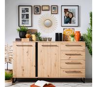 Buffet Massif Bois Commode Armoire 4 Tiroirs Style Industriel Salon Homestyle4u