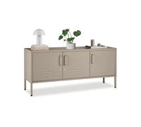 Buffet métallique taupe en acier 120x37 5x55 5cm design minimaliste 2 compartiments 3 portes verrouillables