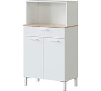 Buffet meuble cuisine 2 portes + tiroir coloris blanc artic / chene canadien - Hauteur 126 cm x Longueur 72 cm x Profondeur 40 cm --
