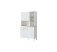 Buffet meuble cuisine 5 portes + 1 tiroir coloris blanc artic/chene canadien - Hauteur 186 cm x Longueur 108 cm x Profondeur 40 cm --