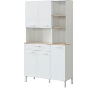 Buffet meuble cuisine 5 portes + 1 tiroir coloris blanc artic/chêne canadien - Hauteur 186 cm x Longueur 108 cm x Profondeur 40 cm