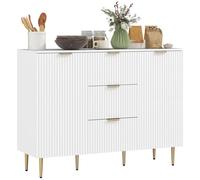 Buffet meuble cuisine rangement avec 3 tiroirs, šŠtagššres ršŠglables, placards š€ portes cannelšŠes, 120 x 40 x 90 cm, blanc