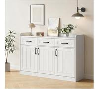 Buffet, meuble d'appoint pour salon, meuble de rangement pour entrée, 3 tiroirs et 3 portes, poignées et étagères réglables, blanc