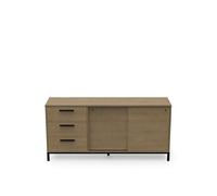Buffet meuble de rangement 2 portes et 3 tiroirs couleur chêne / noir mat - Largeur 181 x Profondeur 44,9 x Hauteur 86 cm