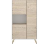 Buffet Meuble de rangement 3 portes coloris blanc-naturel - Longueur 81 x Hauteur 135 x Profondeur 43 cm