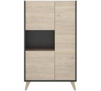 Buffet Meuble de rangement 3 portes coloris graphite-naturel - Longueur 81 x Hauteur 135 x Profondeur 43 cm