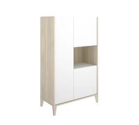 Buffet meuble de rangement à 3 portes et 1 niche, coloris naturel/blanc