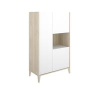 Buffet meuble de rangement à 3 portes et 1 niche, coloris naturel/blanc- Hauteur 137,5 x Longueur 81 x Profondeur 43 cm