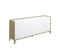 Buffet meuble de rangement à 4 portes, naturel/blanc
