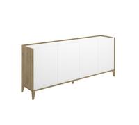 Buffet meuble de rangement à 4 portes, naturel/blanc - Hauteur 77,5 x Longueur 184 x Profondeur 40 cm