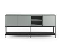 Buffet, meuble de rangement aspect bois avec 3 portes coloris Vert, pieds en métal noir - Longueur 180 x Profondeur 40 x Hauteur 80 cm - -