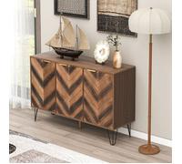 Buffet Meuble de Rangement avec 3 Portes pour Salon - Style Contemporain Concave et Convexe - 120x38x76,5 cm - Brun