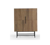 Buffet, meuble de rangement avec 4 portes aspect bois coloris chêne, pieds en métal coloris noir - Longueur 100 x Profondeur 40 x Hauteur 128 cm - -