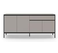 Buffet, meuble de rangement avec 4 portes et 1 tiroir aspect bois coloris crème, pieds en métal noir - Longueur 180 x Profondeur 40 x Hauteur 80 cm -