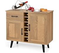 Buffet, meuble de rangement avec portes et tiroirs, armoire de cuisine avec étagère à vin pour 6 bouteilles, cave à vin avec étagères réglables, idéal pour la cuisine ou le salon, dimensions : 90 x 40