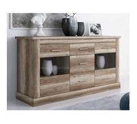 Buffet, Meuble de rangement coloris Chêne vieilli - Longueur 170 x Profondeur 49 x Hauteur 88 cm