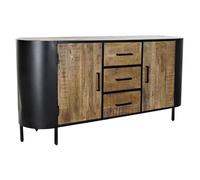 Buffet meuble de rangement en bois de manguier et métal coloris noir - marron - Longueur 166 x Hauteur 81.5 x Profondeur 42 cm