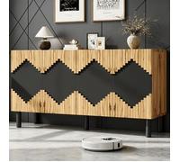 Buffet, Meuble de Rangement en forme de losange - Style contemporain - Décor Chêne artisan et Noir- 4 portes - L140 x P40 x H70