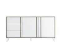 Buffet, meuble de rangement en mélamine coloris chêne et blanc - Longueur 160 x Profondeur 45 x Hauteur 82 cm