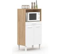 Buffet mi-haut de cuisine pour micro-onde 60 cm CINA 1 tiroir 2 portes façon hêtre et blanc Blanc G